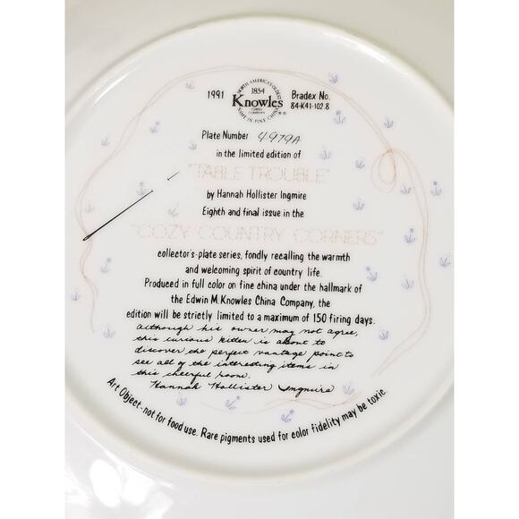 Cats Kittens Plate Table Trouble Hannah Hollister 8 1/4" Wall Decor 1991 - Picture 9 of 10